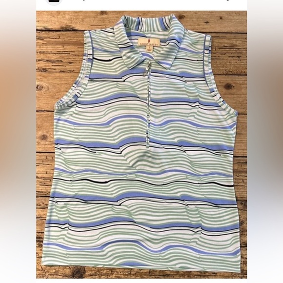 Sport Haley Tops - Sport Haley Striped Sleeveless Golf Polo Tank Top - Blue and Green - size xl